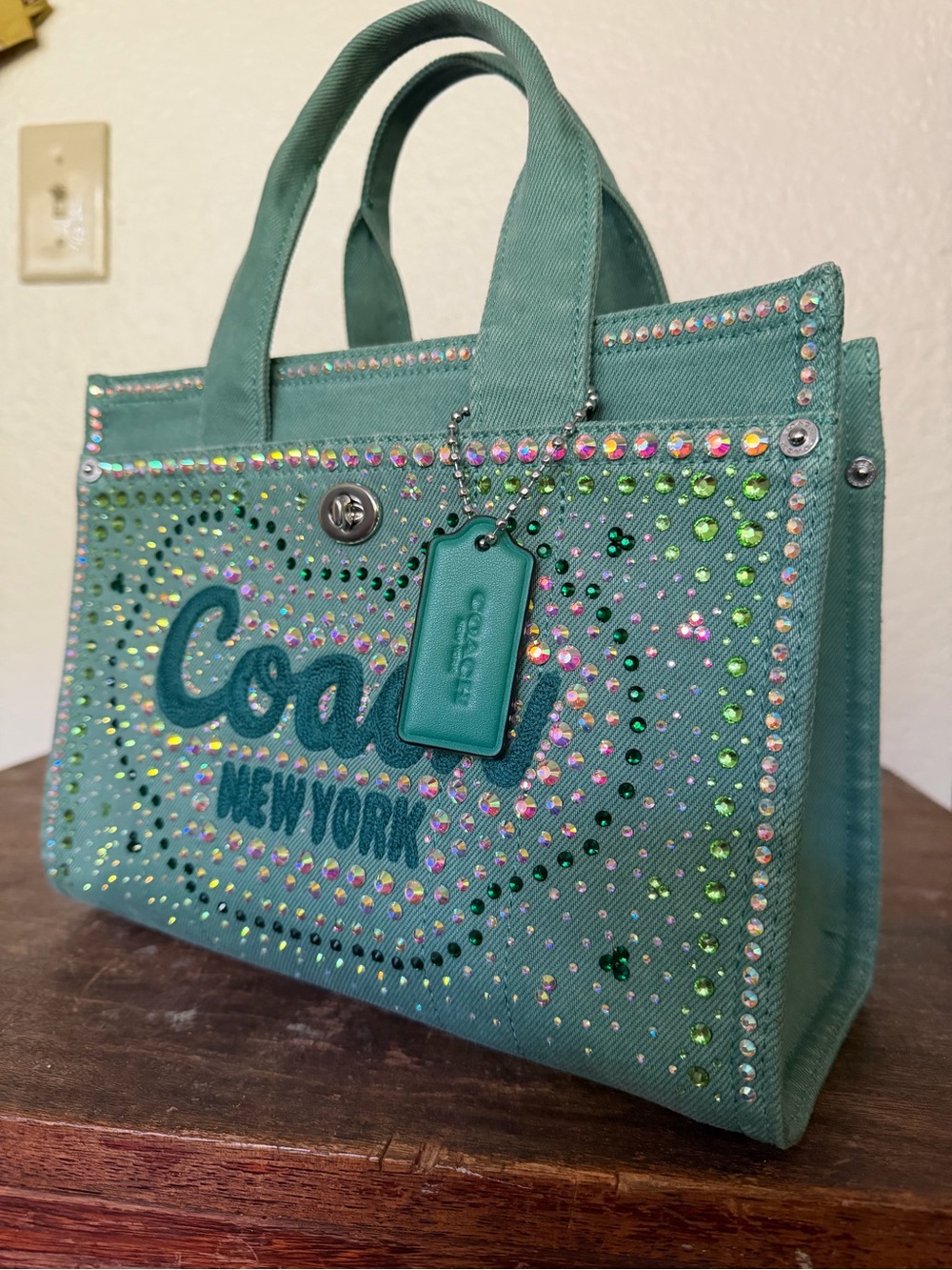 Bejeweled Coach Cargo Tote 26 Ivy Green - Picture 9 of 9